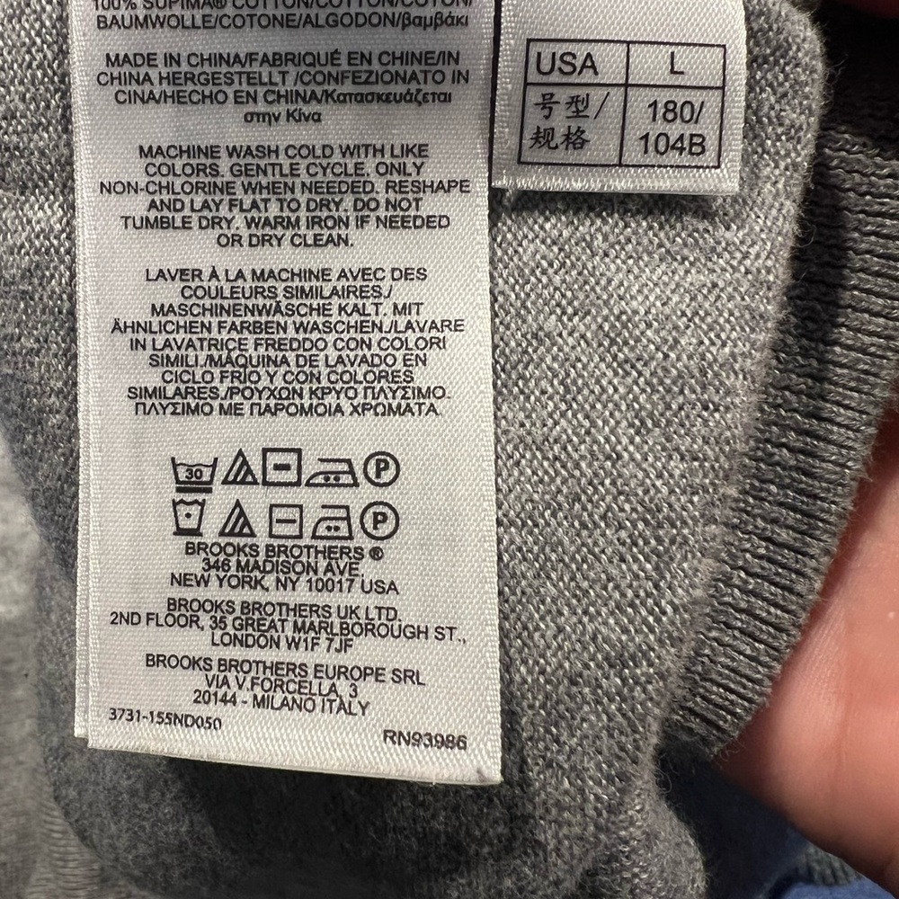 BROOKS BROTHERS Men's Supima Cotton Sweater Vest V-Neck Layering Soft Gray L - Picture 6 of 6